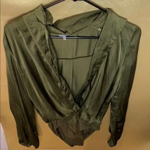 Olive Green Low-Cut Bodysuit